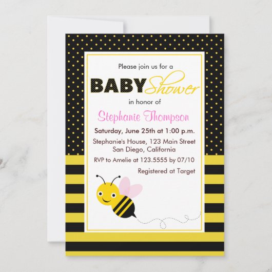 Schattige Bumble Bees Meisje Baby shower Invitatio Kaart (Voorkant)