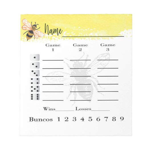 Schattige Bunco Score Sheets Bee Notitieblok (Voorkant)