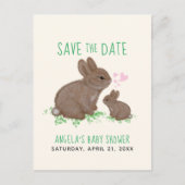 Schattige Bunnies hart Baby shower sparen de Datum Aankondigingskaart (Voorkant)