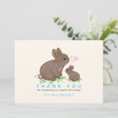 Schattige Bunnies Hearts Boy Baby shower Dank u Bedankkaart (Staand voorkant)