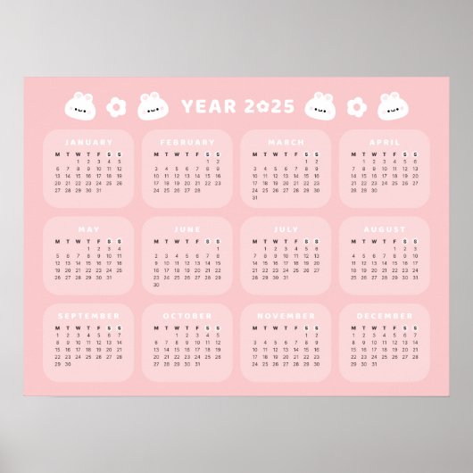 Schattige Bunny 2025 Kalender Poster (Voorkant)