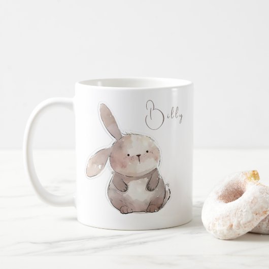 Schattige Bunny 2, gepersonaliseerd Koffiemok (Met donut)