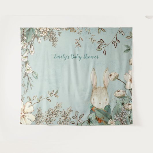Schattige Bunny  Baby shower Achtergrond landschap Wandkleed (Voorkant (horizontaal))