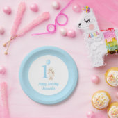 Schattige Bunny & Balloon Blue Happy Birthday 1st Papieren Bordje (Feest)