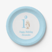 Schattige Bunny & Balloon Blue Happy Birthday 1st Papieren Bordje (Voorkant)