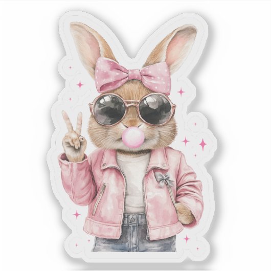 Schattige Bunny Blowing Bubble Gum Sticker (Voorkant)