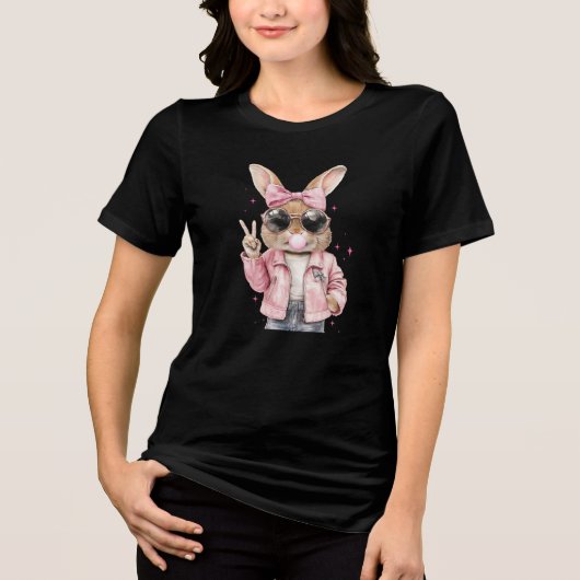 Schattige Bunny Blowing Bubble Gum Tri-Blend Shirt (Voorkant)