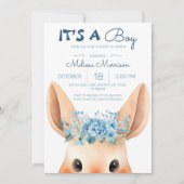 Schattige Bunny Blue Floral Baby Jongensdouche Kaart (Voorkant)