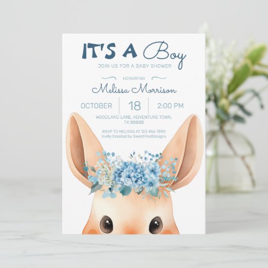 Schattige Bunny Blue Floral Baby Jongensdouche Kaart (Staand voorkant)
