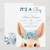 Schattige Bunny Blue Floral Baby Jongensdouche Kaart (Voorkant / Achterkant)