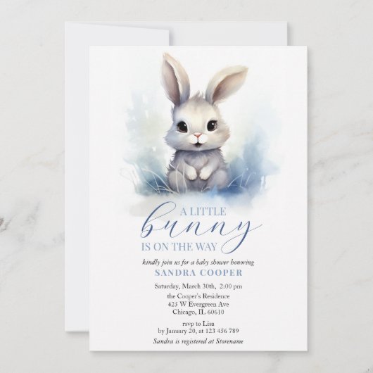 Schattige Bunny Blue Winter Custom Baby shower Kaart (Voorkant)