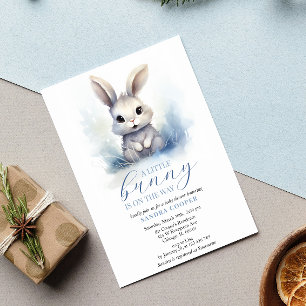Schattige Bunny Blue Winter Custom Baby shower Kaart