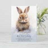 Schattige Bunny Blue Winter Custom Verjaardagsfees Kaart (Staand voorkant)