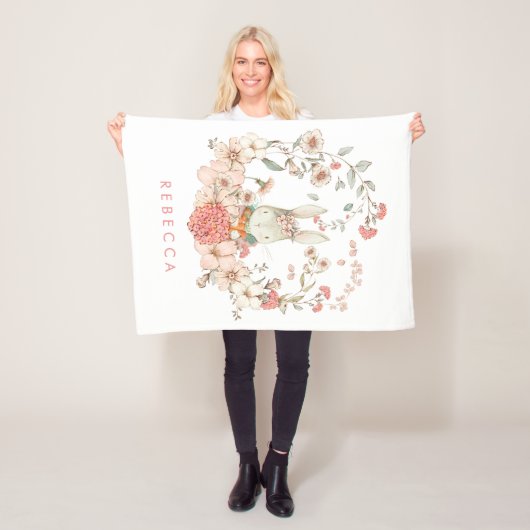  Schattige Bunny Botanical Baby Girl Nursery Fleece Deken (In situ)