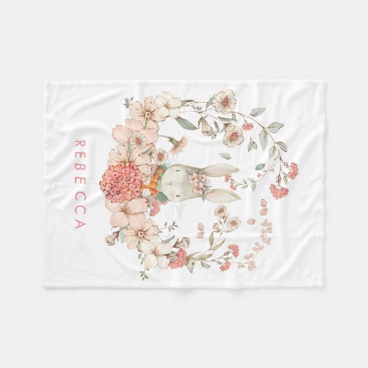 Schattige Bunny Botanical Baby Girl Nursery Fleece Deken (Voorkant (Horizontaal))