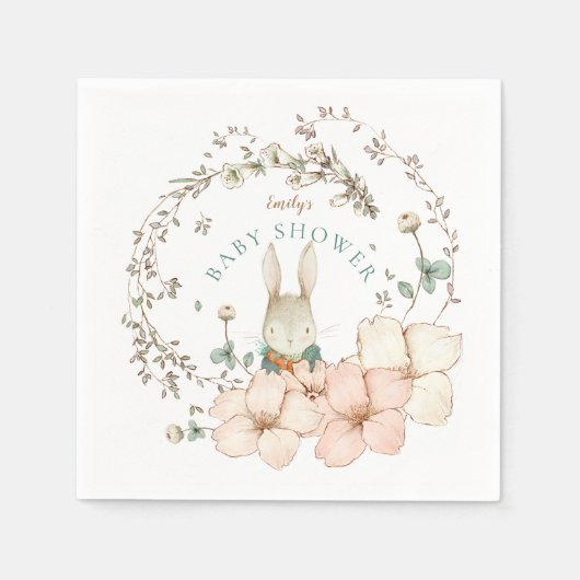  Schattige Bunny Botanical Boy Baby shower Servet (Voorkant)