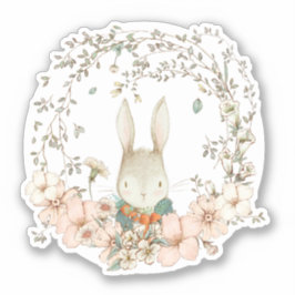 Schattige  Bunny Botanische Bloemen Baby Boy Sticker