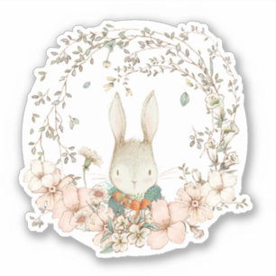 Schattige  Bunny Botanische Bloemen Baby Boy Sticker