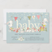 Schattige Bunny Boys Baby shower Uitnodiging (Voorkant)