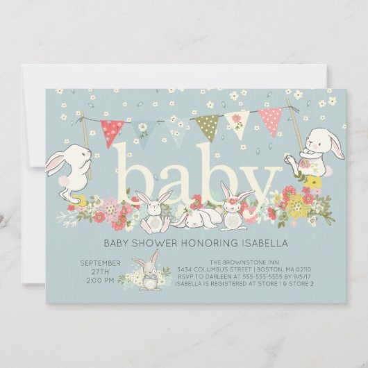 Schattige Bunny Boys Baby shower Uitnodiging (Voorkant)
