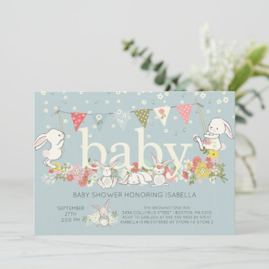 Schattige Bunny Boys Baby shower Uitnodiging (Staand voorkant)
