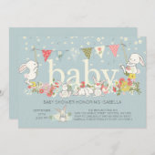 Schattige Bunny Boys Baby shower Uitnodiging (Voorkant / Achterkant)