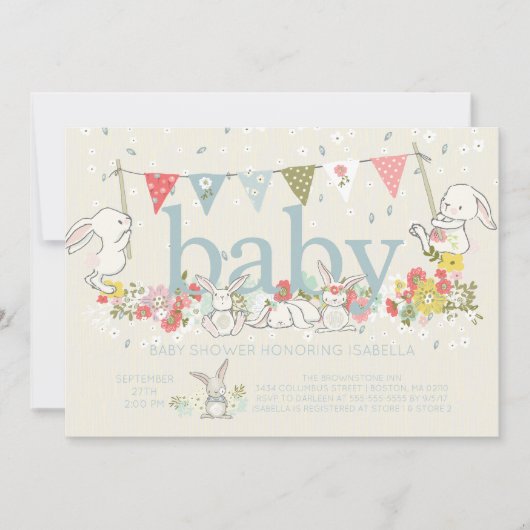 Schattige Bunny Boys Baby shower Uitnodiging (Voorkant)