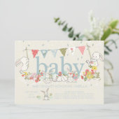 Schattige Bunny Boys Baby shower Uitnodiging (Staand voorkant)