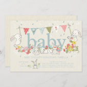 Schattige Bunny Boys Baby shower Uitnodiging (Voorkant / Achterkant)