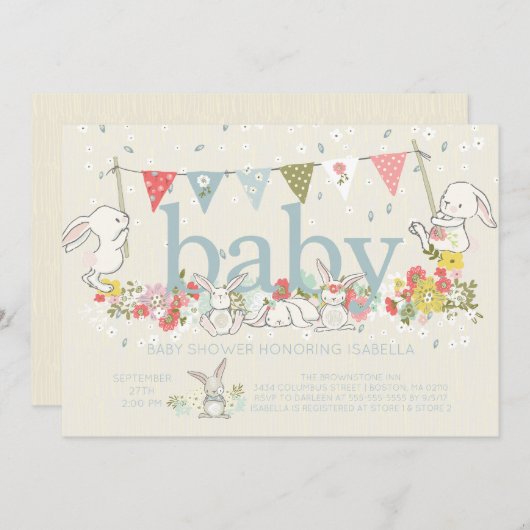 Schattige Bunny Boys Baby shower Uitnodiging (Voorkant / Achterkant)