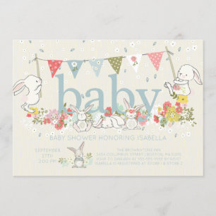 Schattige Bunny Boys Baby shower Uitnodiging