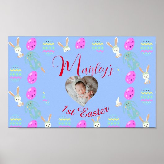 Schattige bunny Custom Pastel 1st Pasen Poster (Voorkant)