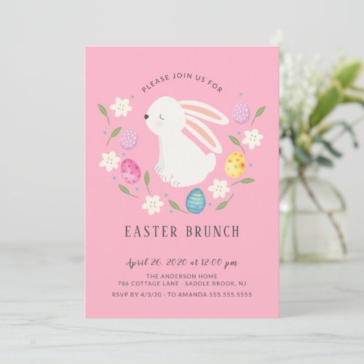 Schattige bunny Easter Brunch Dinner Kaart (Staand voorkant)