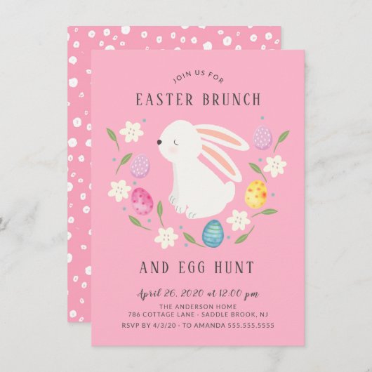 Schattige Bunny Easter Brunch & Egg Hunt Kaart (Voorkant / Achterkant)