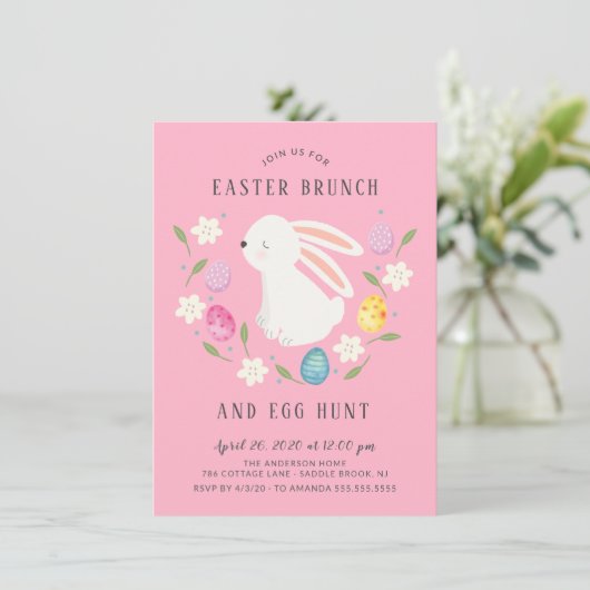 Schattige Bunny Easter Brunch & Egg Hunt Kaart (Staand voorkant)