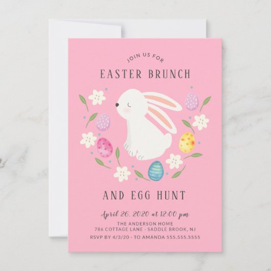 Schattige Bunny Easter Brunch & Egg Hunt Kaart (Voorkant)