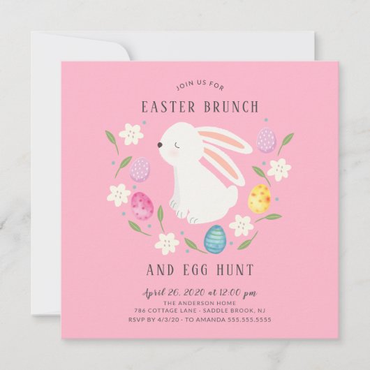 Schattige Bunny Easter Brunch & Egg Hunt Kaart (Voorkant)