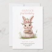 Schattige Bunny eerste verjaardag uitnodiging 🎀🐰 (Voorkant)