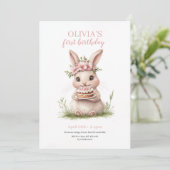 Schattige Bunny eerste verjaardag uitnodiging 🎀🐰 (Staand voorkant)