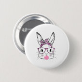 Schattige Bunny Face Pink Leopard Glasses Bubblegu Ronde Button 5,7 Cm (Voorkant /achterkant)