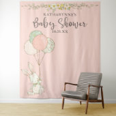 Schattige Bunny Floral Baby shower Achtergrond Wandkleed (In situ)