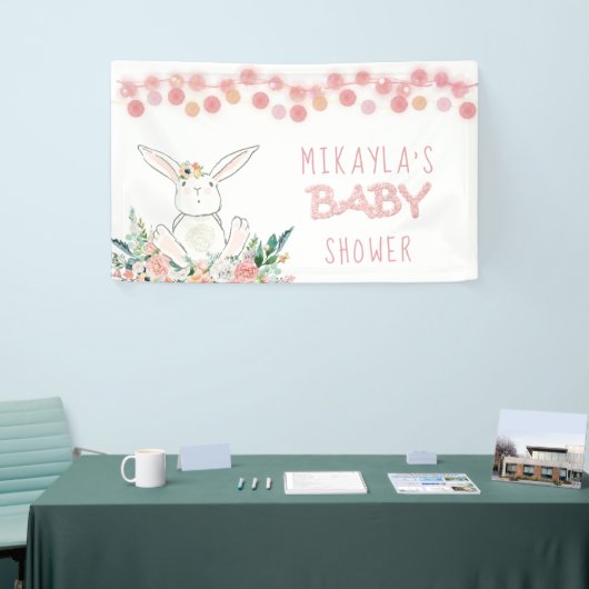 Schattige Bunny Floral Roos Gouden Glitter Baby sh Spandoek (Beurs)