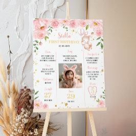 Schattige Bunny Floral Verjaardagsfeestje Mijlpaal Poster