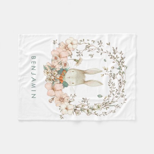  Schattige Bunny Florals Baby Boy Fleece Deken (Voorkant (Horizontaal))
