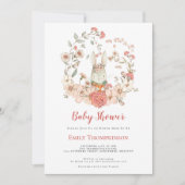  Schattige Bunny Foliage Peach Baby shower Kaart (Voorkant)