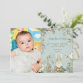  Schattige Bunny Foto Eerste Verjaardag Dank u Bedankkaart (Staand voorkant)