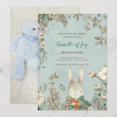  Schattige Bunny Fotoblad Bloemen Baby Geboorte Aankondiging (Voorkant / Achterkant)