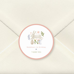 Schattige Bunny Girl 1st Verjaardag Dank je wel Ronde Sticker
