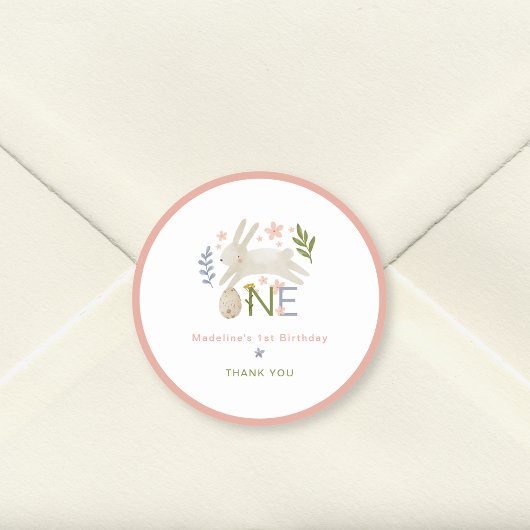 Schattige Bunny Girl 1st Verjaardag Dank je wel Ronde Sticker