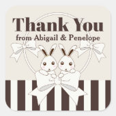 Schattige Bunny Girl Twin Baby shower / Verjaardag Vierkante Sticker (Voorkant)